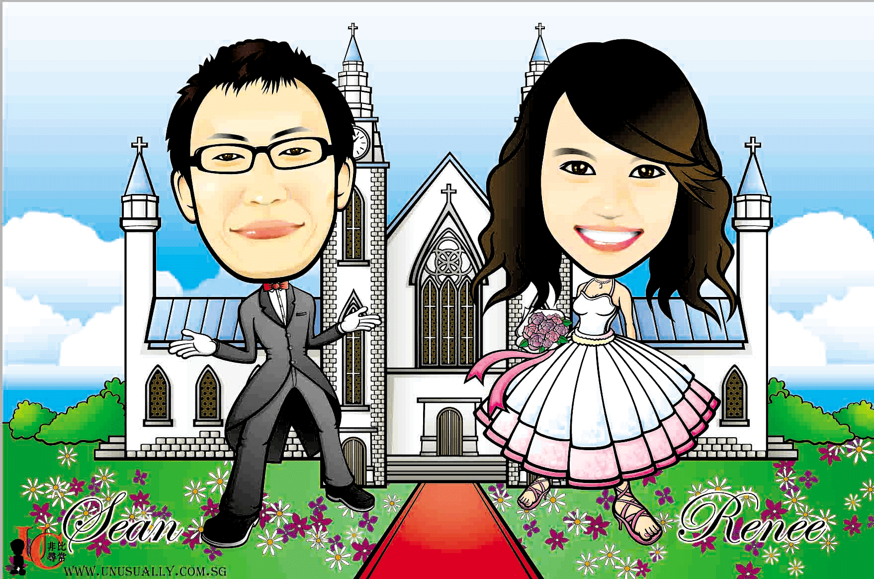 Personalized Wedding Couple Theme Caricature Drawing